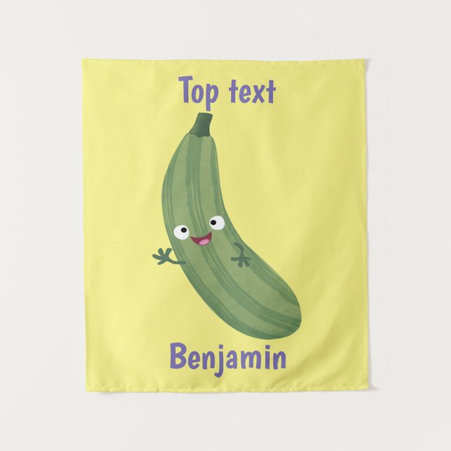 Cute zucchini happy cartoon illustration tapestry (Front)