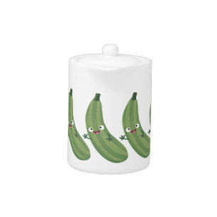 Cute zucchini happy cartoon illustration teapot