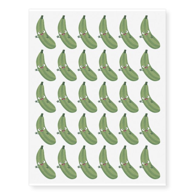 Cute zucchini happy cartoon illustration temporary tattoos (Front)