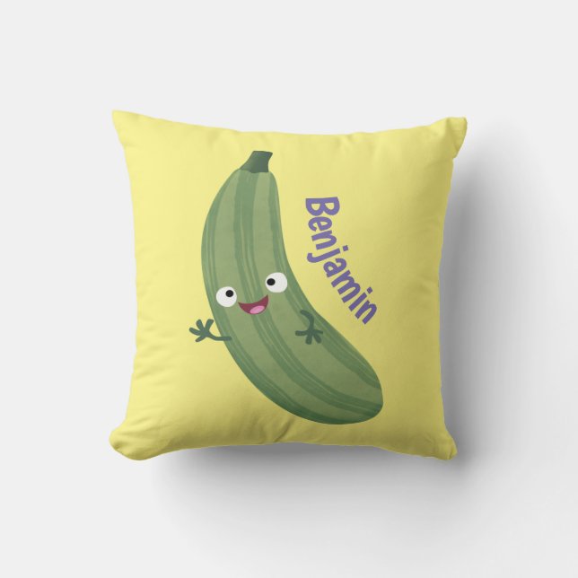 Cute zucchini happy cartoon illustration throw pillow (Front)