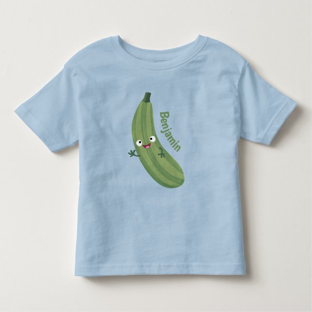 Cute zucchini happy cartoon illustration toddler t-shirt (Front)