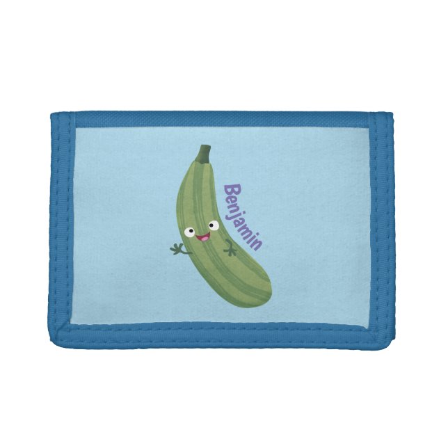 Cute zucchini happy cartoon illustration trifold wallet (Front)