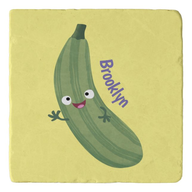 Cute zucchini happy cartoon illustration trivet (Front)