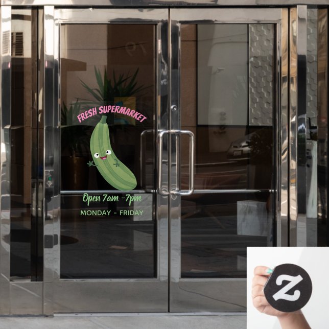 Cute zucchini happy cartoon illustration window cling (Office Door)