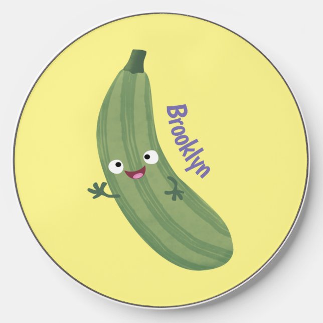 Cute zucchini happy cartoon illustration wireless charger  (Front)