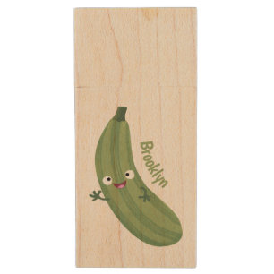 Cute zucchini happy cartoon illustration wood flash drive