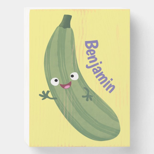 Cute zucchini happy cartoon illustration wooden box sign (Front Vertical)