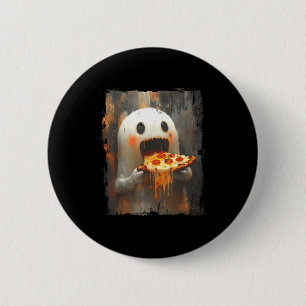 Cute Zza Ghost Eating Zza Funny Halloween Food Lov Button