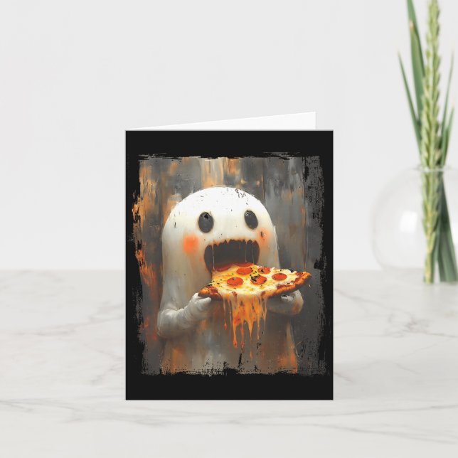 Cute Zza Ghost Eating Zza Funny Halloween Food Lov Card (Front)