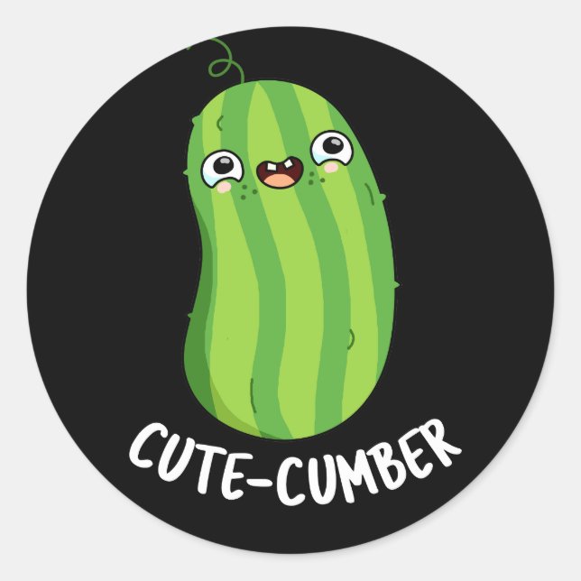 Cutecumber Funny Cucumber Pun Dark BG Classic Round Sticker (Front)