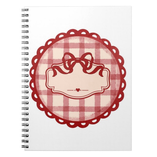 CuteCute Coquette Pink Bow Gingham Frame Aesthetic Notebook (Front)