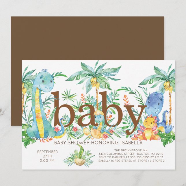 CuteDinosaur Gender Neutral Baby shower Invitation (Front/Back)