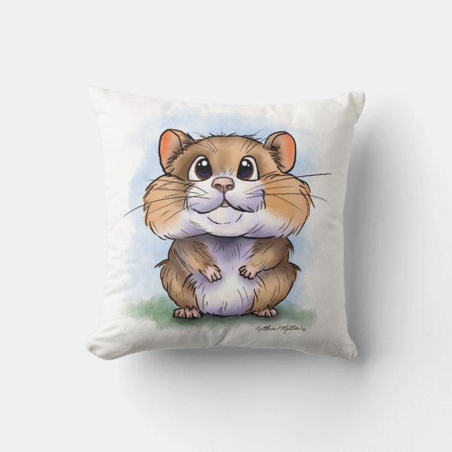 CuteFluffy Hamster Cartoon Throw Pillow (Front)