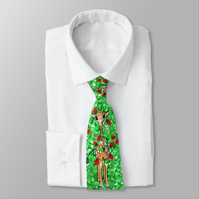 CuteGiraffe twinkle lights green sparkle twinkle Neck Tie (Tied)