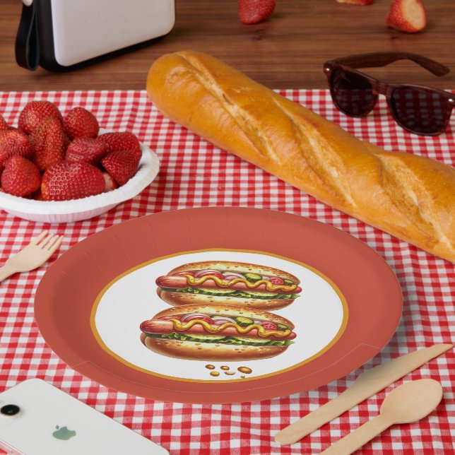 Cutegrilled hotdog party paper plates (Picnic)