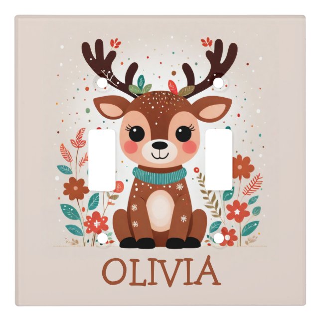 Cutel Floral Deer Personalized Light Switch Cover (Front)
