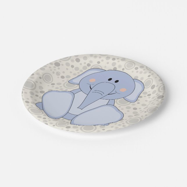 Cutelyn Baby Blue Elephant Paper Plates (Angled)