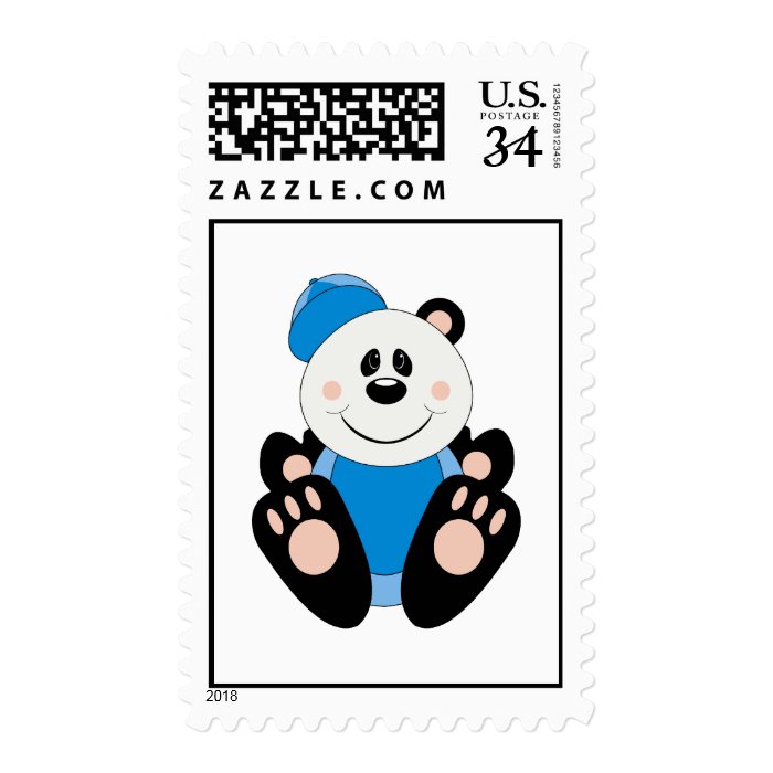 Cutelyn Baby Boy Baseball Panda Bear Postage Stamp
