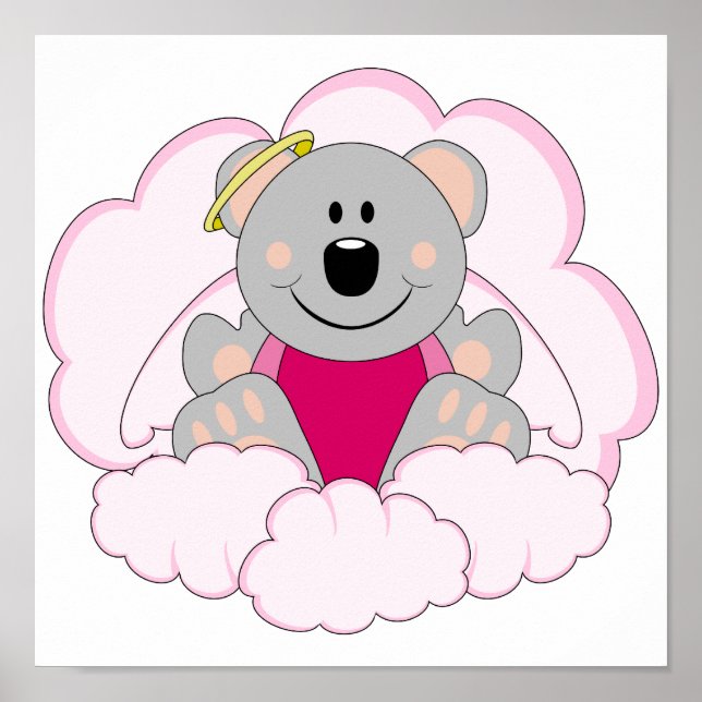Cutelyn Baby Girl Angel Koala Bear On Clouds Poster (Front)