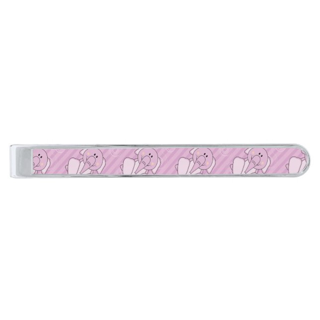 Cutelyn Baby Pink Elephant Silver Finish Tie Clip (Front)