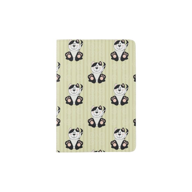Cutelyn Black Spotted Cat Passport Holder (Front)