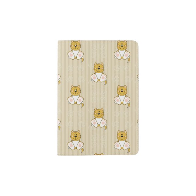 Cutelyn Orange Striped Cat Passport Holder (Front)