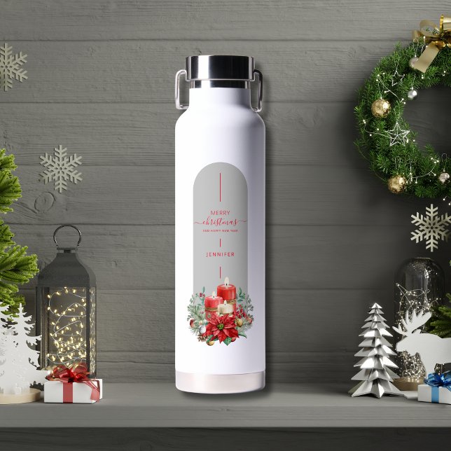 CuteMerry Christmas Floral Minimalist Gift Custom  Water Bottle (Creator Uploaded)