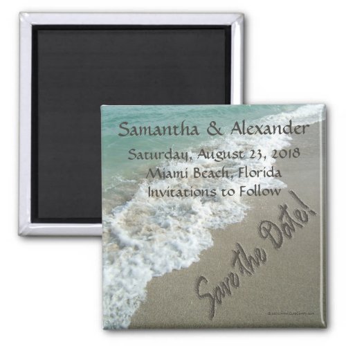 CuteNComfy Sand Writing on Beach Save the Date Magnet