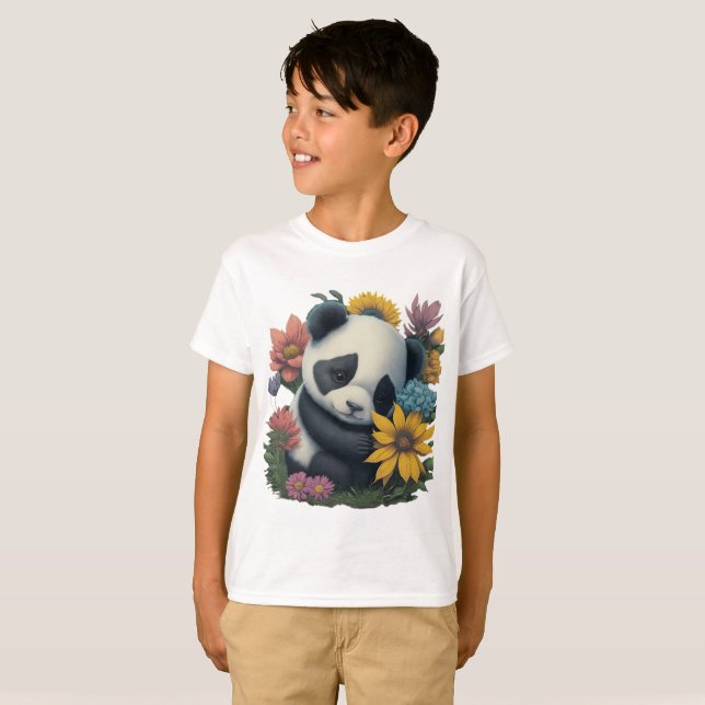 Cuteness blooms! Shop adorable panda and flower  T-Shirt (Front Full)