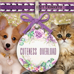 Cuteness Overload Lavender Roses Floral Pet ID Tag