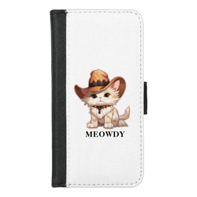 Cuteness Overload Meowdy Western Cat iPhone Wallet Case (Front)