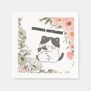 Cuteness Overloaded Cute Hugging Cats Floral Paper Napkins
