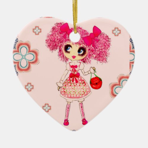 CutePpretty Girly PinkyP Pink Kawaii Girl by LeahG Ceramic Ornament