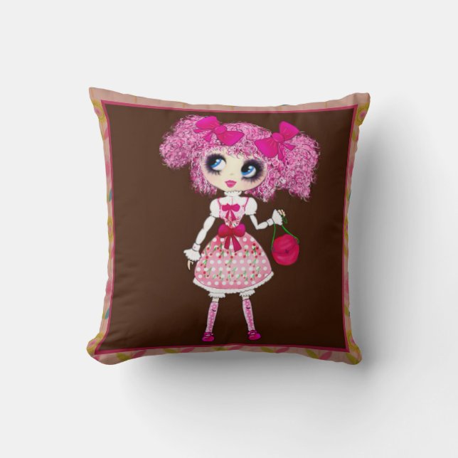 CutePpretty Girly PinkyP Pink Kawaii Girl by LeahG Throw Pillow (Front)