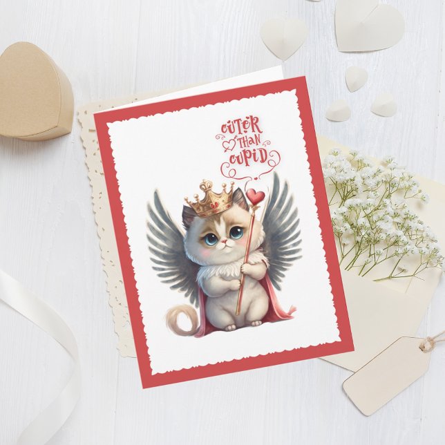 Cuter Than Cupid Chibi Cat Valentine Holiday Card (Creator Uploaded)