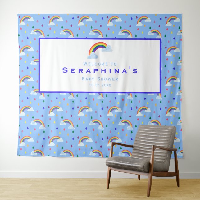 CuteRainbow Raindrops Pattern Baby Shower Backdrop (In Situ (Horizontal))