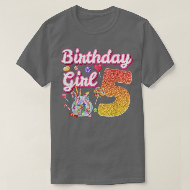 Cutes 5th Birthday Girls Sweet Candy 5 Year Old Ca T-Shirt (Design Front)