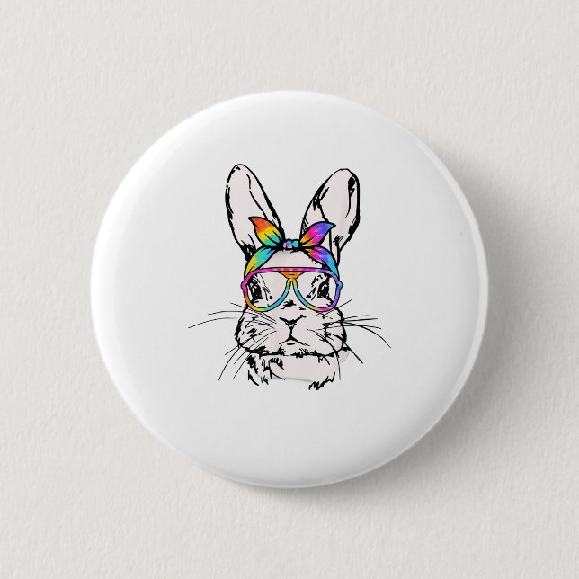 Cutes Bunny Messy Bun Tie Dye Bandana Rabbit Easte Button (Front)
