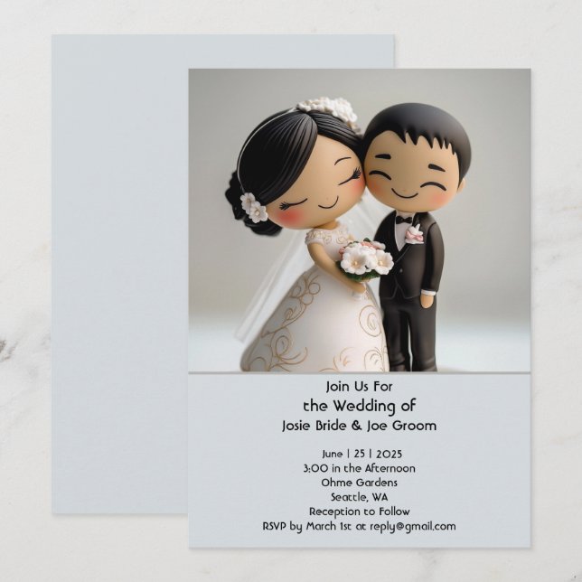 Cutest Asian love wedding invitation (Front/Back)
