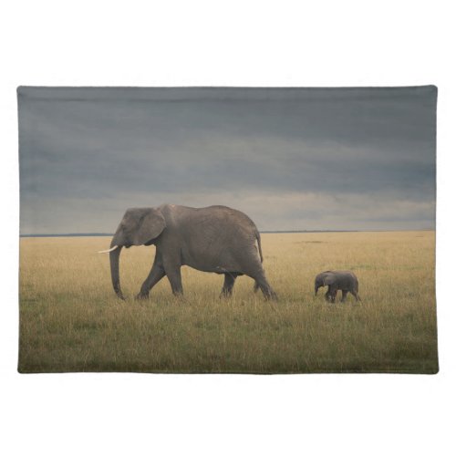 Cutest Baby Animals  African Elephant Family Cloth Placemat