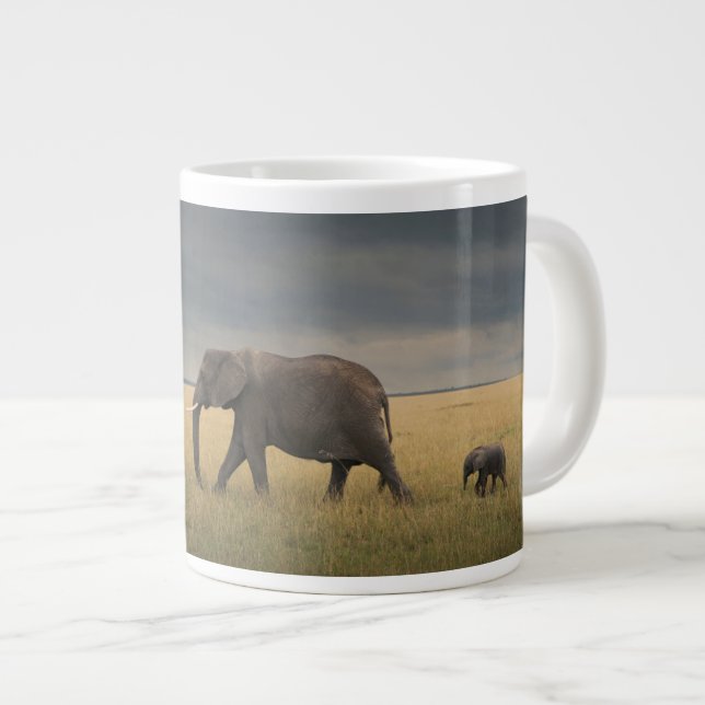 Cutest Baby Animals | African Elephant Family Giant Coffee Mug (Front Right)