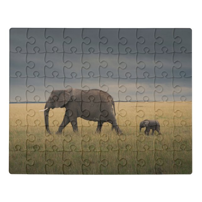 Cutest Baby Animals | African Elephant Family Jigsaw Puzzle (Puzzle Horizontal)