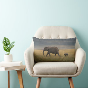Cutest Baby Animals   African Elephant Family Lumbar Pillow