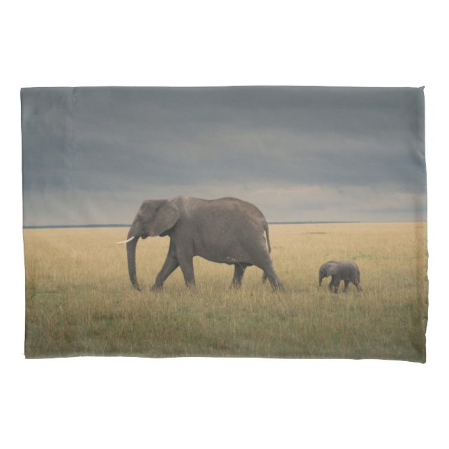Cutest Baby Animals | African Elephant Family Pillow Case (Front)