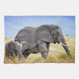 Cutest Baby Animals African Elephant & Mother Kitchen Towel