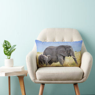 Cutest Baby Animals   African Elephant & Mother Lumbar Pillow