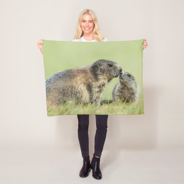 Cutest Baby Animals | Alpine Marmot Family Fleece Blanket (In Situ)