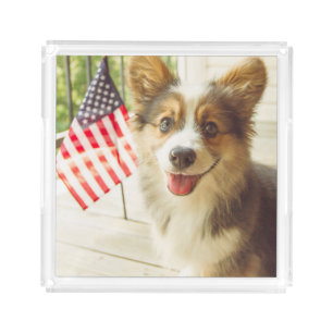 Cutest Baby Animals American Flag Corgi Acrylic Tray