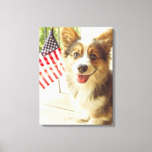 Cutest Baby Animals | American Flag Corgi Canvas Print (Front)