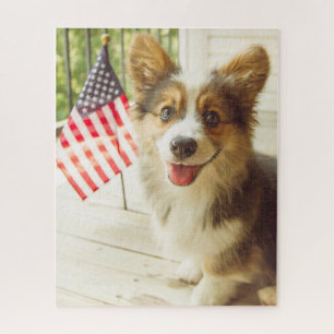 Cutest Baby Animals American Flag Corgi Jigsaw Puzzle